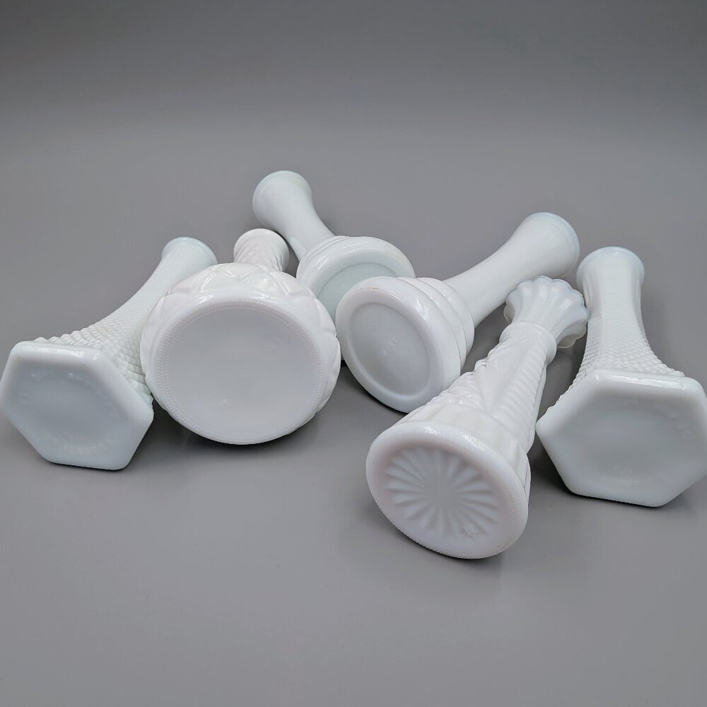 Sweet Collection of 6 Vintage Milk Glass Bud Vases |  Cottagecore Decor - Picture 4 of 13